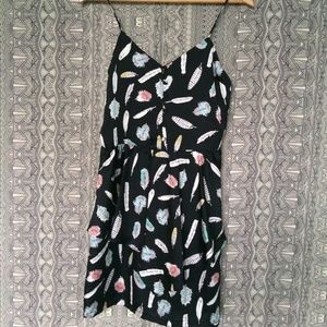 GREYLIN Feather print Spaghetti Strap Peplum Dress